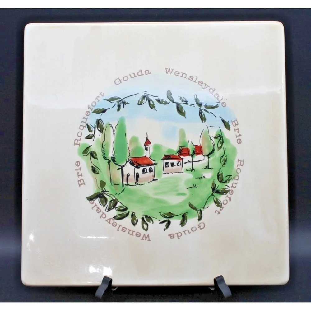 World Market 12in Square Ceramic Cheese Serving Tray Gouda Brie Wensleydale